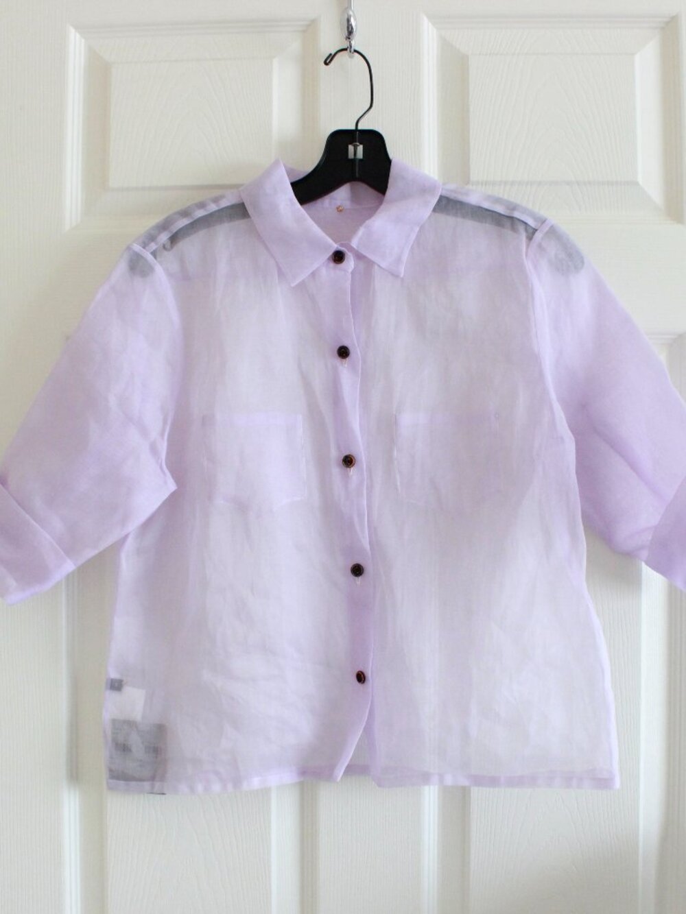 Stanley Korshak Silk Organza Purple Button Down Shirt Blouse